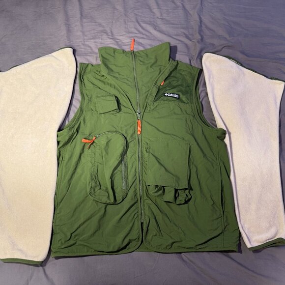 COLUMBIA SKEENA RIVER FLEECE JACKET/VEST (GREEN & WHITE) (L) - Picture 6 of 7